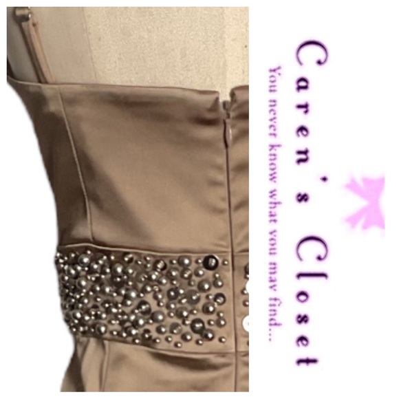 Calvin Klein Gold Stretch Satin Embellished Cocktail Evening  Dress - Picture 7 of 10